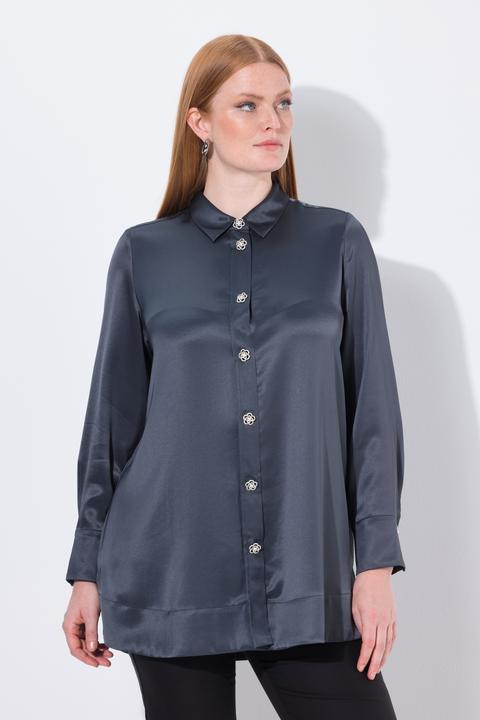 Actual product image Ulla Popken Satin Acetate Long Sleeve Button-Down Blouse (60)