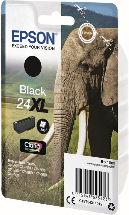 Produktbild Epson 24xl Cartouche Dencre Noir Haute Capacité 10ml 500 Pages 1-Pack Blister Sans Alarme