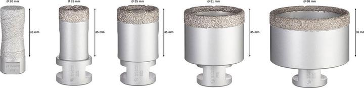 Produktbild Bosch Professional Zubehör PRO Ceramic dry X-Lock Bohrkronen-Set, 68 x 33, 51 x 33, 35 x 33, 25 x 33, 20 x 33 mm, 5-tlg. (25 mm, 35 mm)