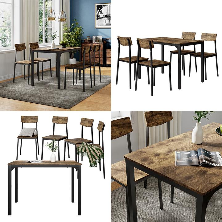 Produktbild Vicco Esstischset Fyrk, Schwarz/Eiche rustikal, 110 x 70 cm mit 4 Stühlen (110 x 75 x 70 cm)