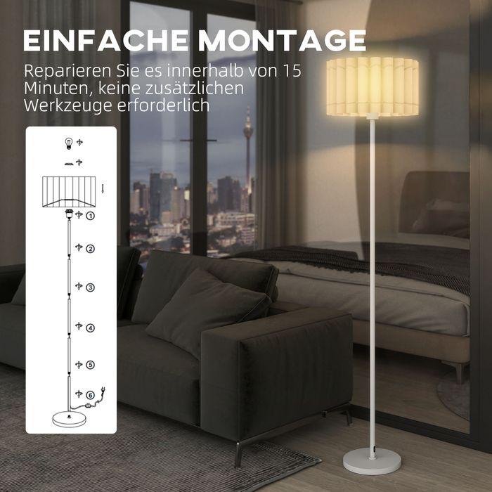 Produktbild Swisshandel24 Stehlampe im Retro-Stil, Kunststoff-Lampenschirm, Fussschalter, Metallstab, Weiss (E27)