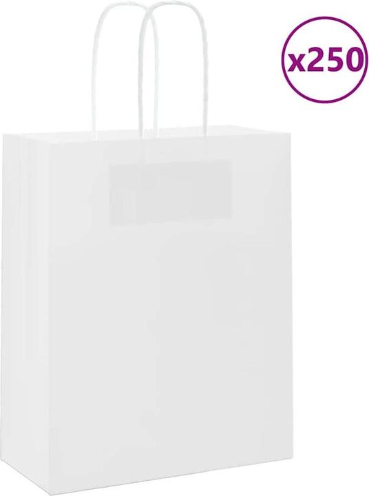 Produktbild vidaXL Kraftpapiertüten 250 Stk. mit Henkel Weiss 18x8x22 cm Papiertüte (Geschenktüte, 250 x)