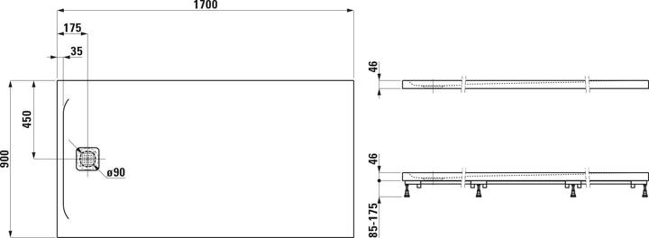 Produktbild Laufen Pro Duschwanne, 1700x900x46mm, superflach