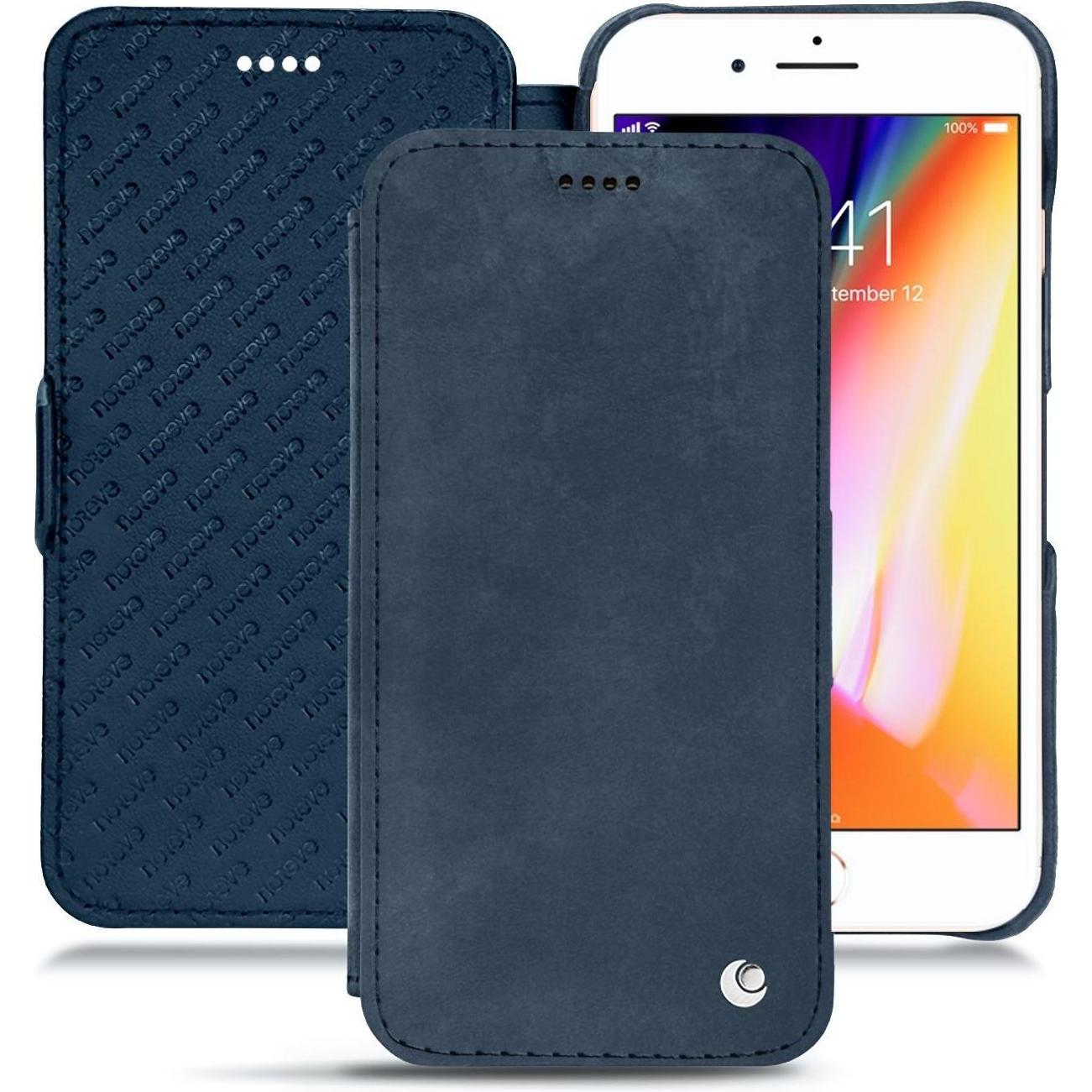Noreve Lederschutzhülle horizontal (Apple iPhone 8 Plus), Smartphone Hülle, Blau