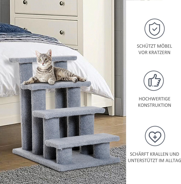 Produktbild PawHut Katzentreppe mit 4 Stufen (60 cm, Grau)