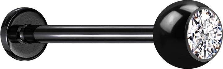 Image du produit Star Piercing Micro Threadless Labret noir avec boule de cristal argenté (Acier chirurgical 316L)