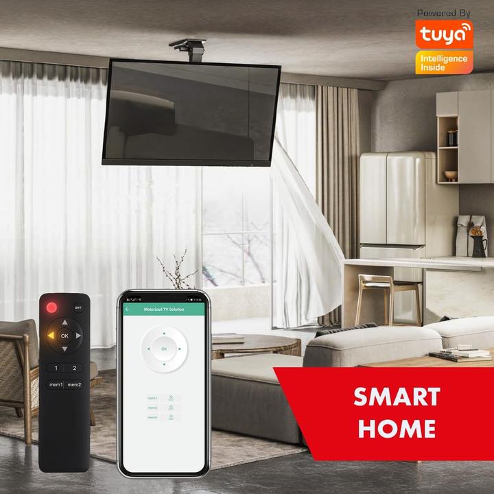 Produktbild Maclean Elektrische Deckenhalterung mit Motor, Tuya-Fernbedienung, Neigung -80°, Anti-Kollisionsschutz (Decke, 45 kg, 43" - 86")