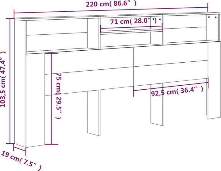Image du produit vidaXL Kopfteil-Schrank (220 x 19 x 103.50 cm)