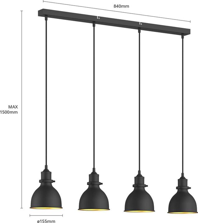Produktbild Lindby Jasminka 4 Pendelleuchte Black/Gold (E27)