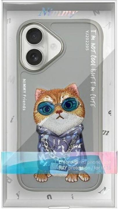 Actual product image Mocco Nimmy case iPhone 16 6.1" gray Glasses Cool Cat (Apple iPhone 16)