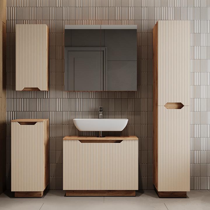 Actual product image Vicco Waschbeckenunterschrank Lotta, Eiche/Kaschmir gestreift, 79.6 x 62.1 cm mit 2 Türen (79.60 x 32 x 62.10 cm)