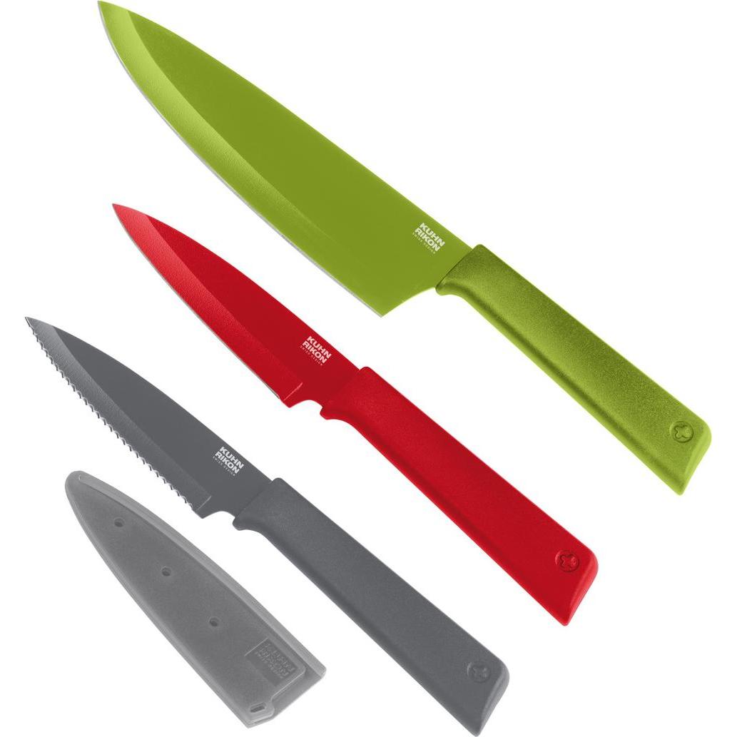 6x Kuhn Rikon COLORI+ Set Messer Culinary 3-teilig, Küchenmesser, Grün, Violett, Grau, Rot