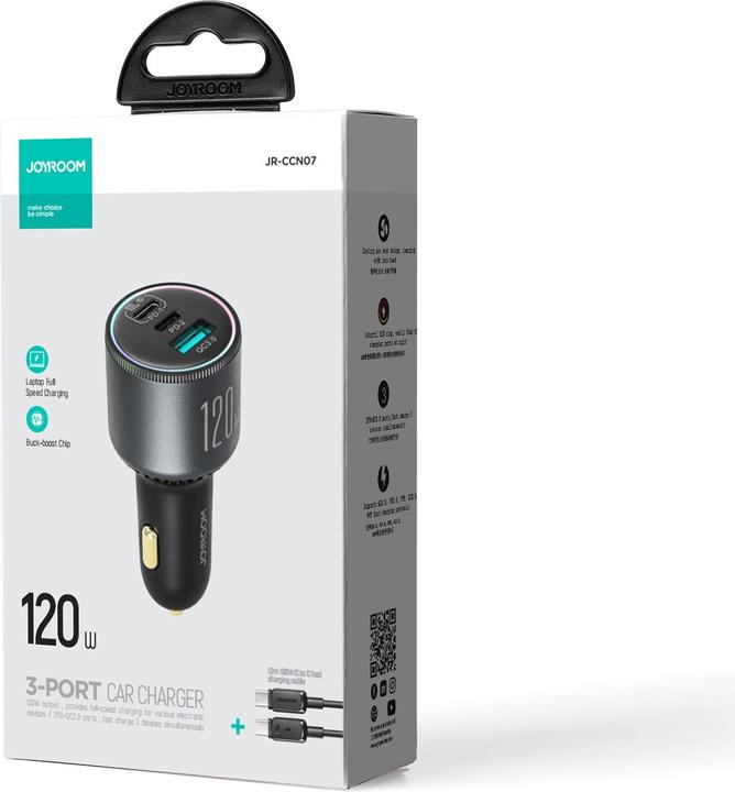Actual product image Joyroom Car charger JR-CCN07, 3-Port C to C, 120 W, (Gray)