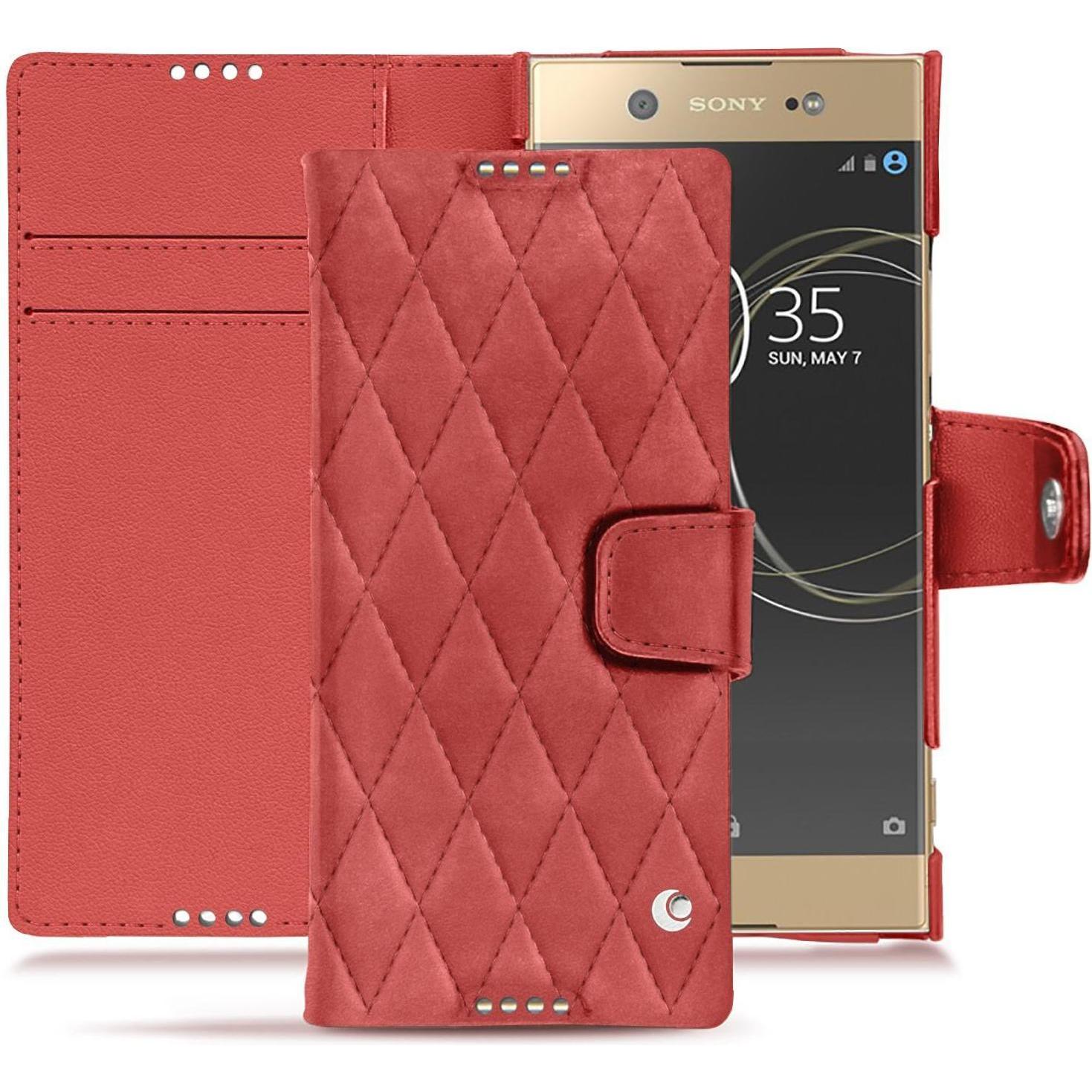 Noreve Lederschutzhülle Wallet (Sony Xperia XA1 Ultra), Smartphone Hülle, Rot