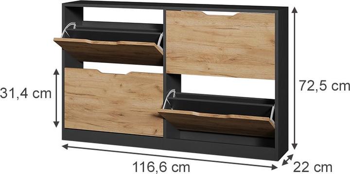 Produktbild Vicco Schuhkipper Luca, Anthrazit/Goldkraft Eiche, 116.6 x 72.5 cm mit 4 Fächern