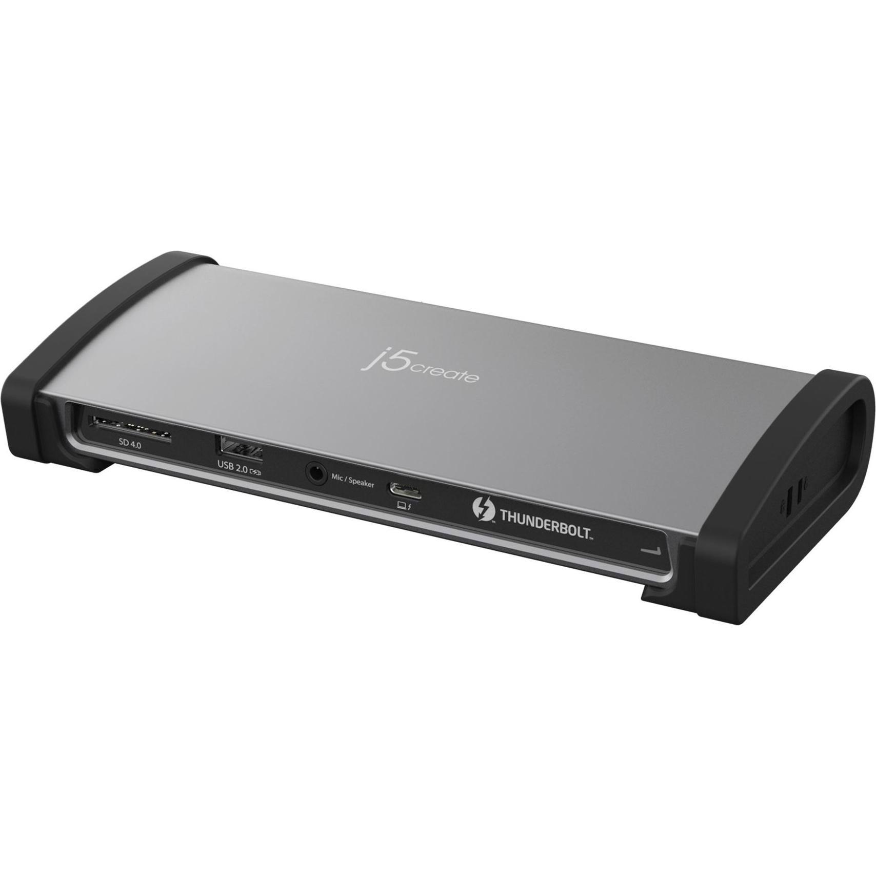 j5Create JTD562-FN, Wired, Thunderbolt 4, 96 W, 3.5 mm, 10,100,1000 Mbit/s, Grey (Thunderbolt, 3 porte), Docking station + Hub USB, Nero, Grigio