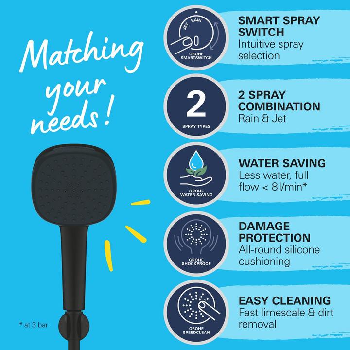 Produktbild Grohe Vitalio Comfort 110 QuickFix Wandhalterset, kleben oder bohren, wassersparend, 2 Strahlarten, mattsc