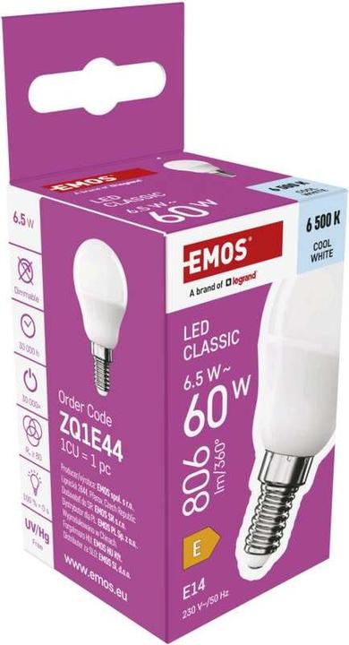 Produktbild Emos LED Lampe Classic Mini Globe / E14 / 6,5 W (60 W) / 806 lm / Kalt-Weiss (E14, 806 lm, 1 x)