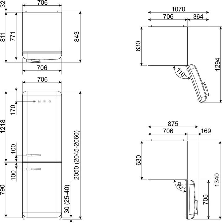 Produktbild Smeg FAB38RPB5 50's Style, 2-türig, 70 cm, Rechts, No Frost, pastellblau (481 l)