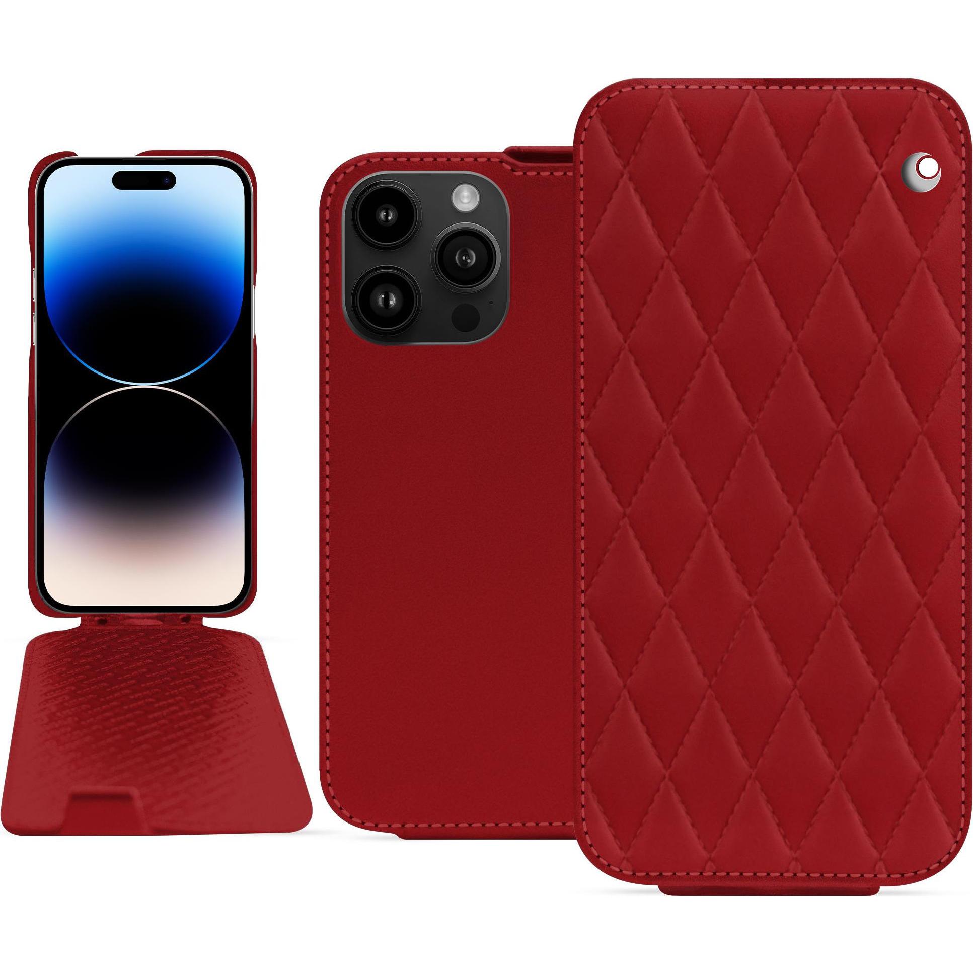 Noreve Lederschutzhülle vertikal (Apple iPhone 15 Pro Max), Smartphone Hülle, Rot