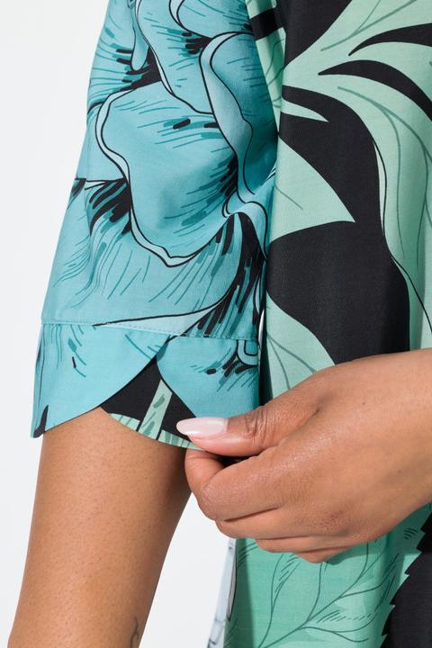 Produktbild Ulla Popken Lyocell-Midikleid, Blüten, A-Linie, V-Ausschnitt, 3/4-Arm (50, 52)
