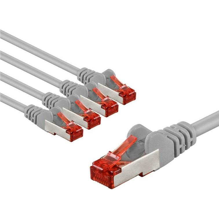 Goobay CAT 6 Patchkabel, S/FTP PiMF, 5 m, grau, 5er-Set (S/FTP, CAT6, 5 m), Netzwerkkabel