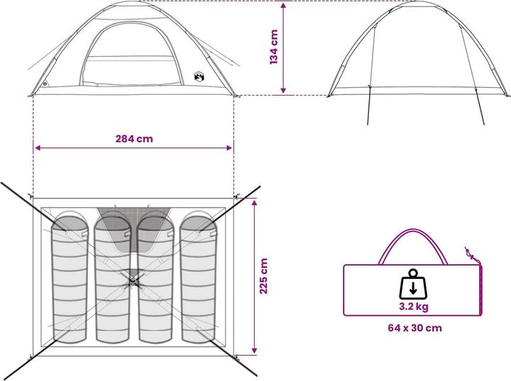 Produktbild vidaXL Campingzelt (3.20 kg, 4 Personen)