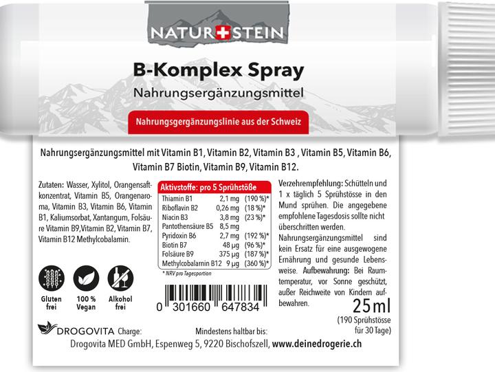 Valori nutrizionali e ingredienti Naturstein Vitamin Spray B-Komplex (1 Pezzo/i, Getto vaporizzato, 41 g)