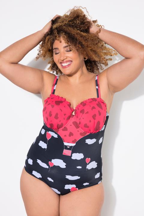 Actual product image Ulla Popken Heart and Cloud Print One Piece Underwire Swimsuit (60)