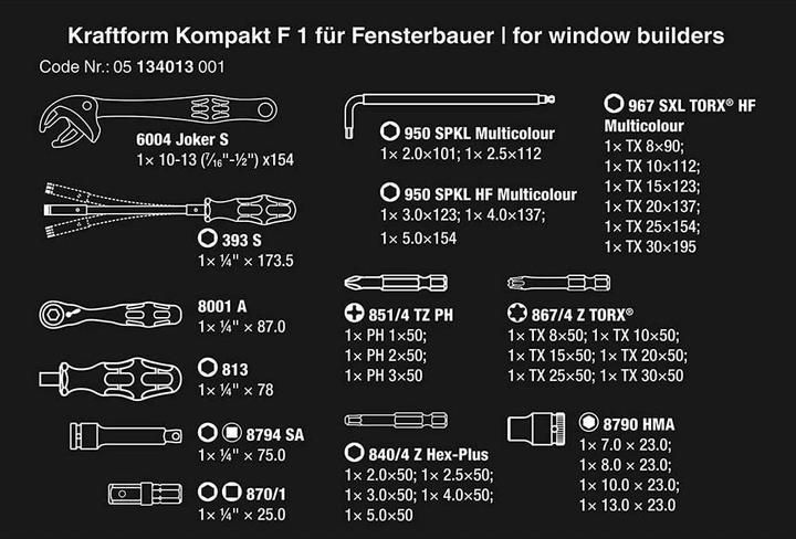 Nährwerte und Zutaten Wera Kraftform Kompakt F 1 (Aussensechskant, Aussenvierkant, Innensechskant, Innenvierkant)