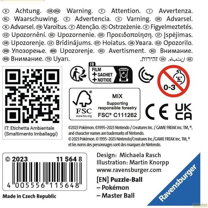 Produktbild Ravensburger 3D Puzzle 11564 - Puzzle-Ball Pokémon Pokéballs - Meisterball - (EN) Master Ball - 54 (54 Teile)