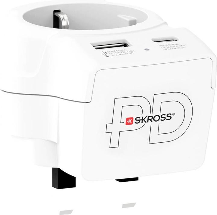 Actual product image Skross Länderstecker Europe to UK USB AC20PD weiss