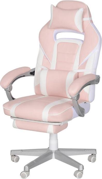 Swisshandel24 Gamingstuhl mit Fussstütze, Kopf- & Lendenkissen, drehbar, höhenverstellbar, Rosa