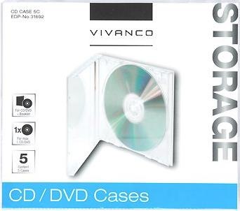 Actual product image Vivanco CD Jewel Case for one CD, pack of 5, transparent