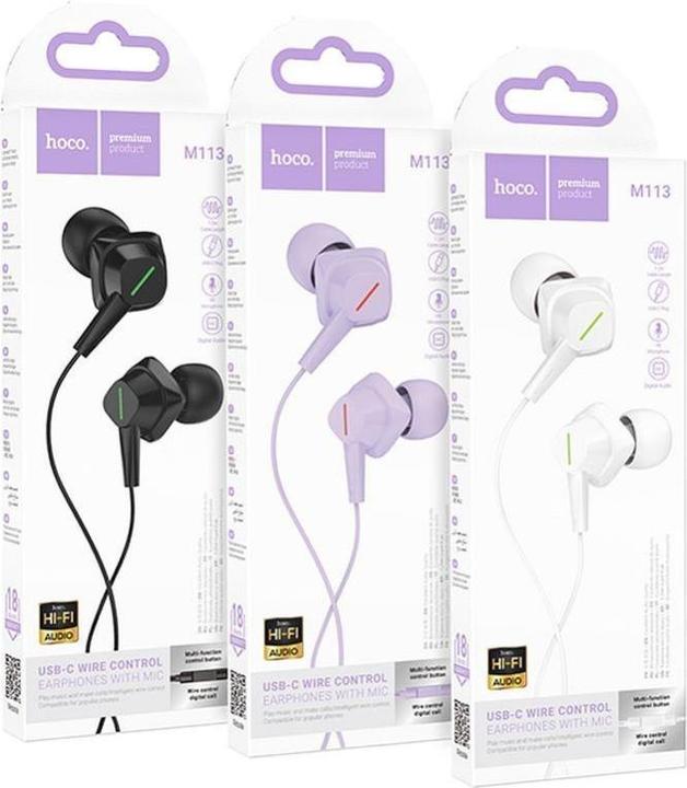 Actual product image Hoco Wired headphones wire earphones Lightning with microphone M113 purple (Cable)