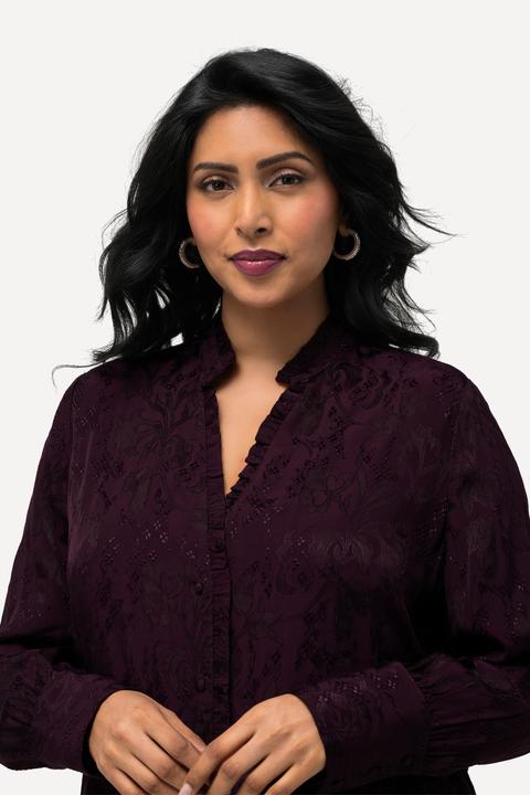 Produktbild Ulla Popken Bluse, Jacquard, Rüschen, V-Ausschnitt, Langarm (42, 44)