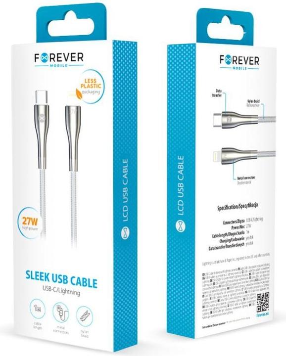 Produktbild Forever Schlankes Kabel USB-C - Lightning 1,0 m 27W weiss (1 m, 27 W)