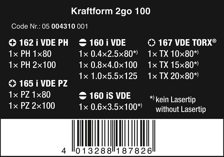 Immagine prodotto Wera Kraftform 2go 100 (Viti con testa a intaglio, Torx (TX), Cacciavite a croce PZ, Fessura croce Phillipps (PH))