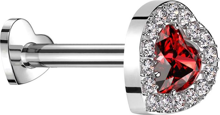 Acha Direct Micro Threadless Labret Herz silber Kristallherz rot umrandende Kristalle silber (without brass, Titanium)