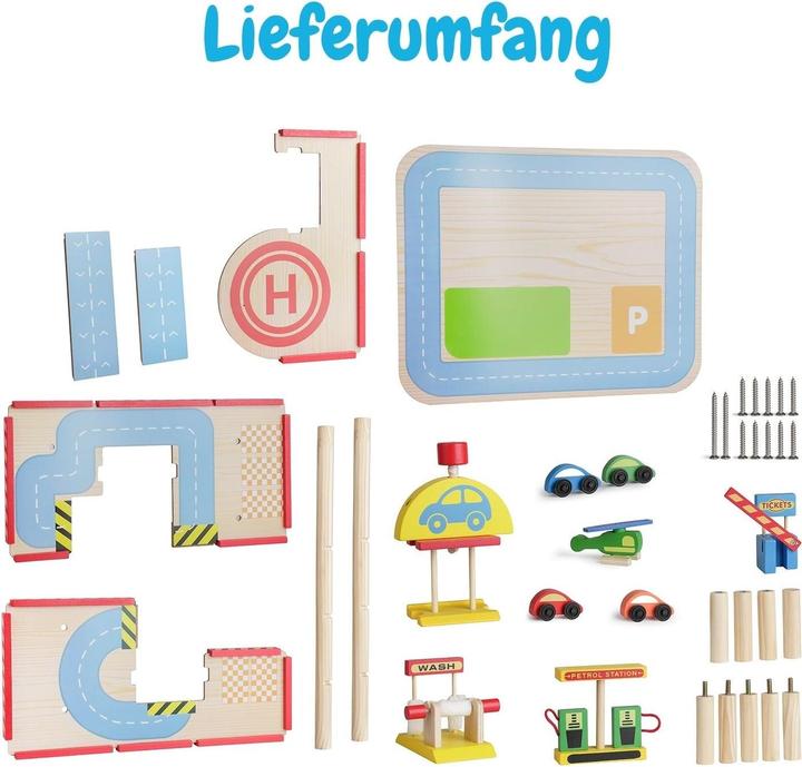 Immagine prodotto Hermex Holz-Parkhaus für Kinder mit Zubehör Parkgarage Spielzeug Spielgarage