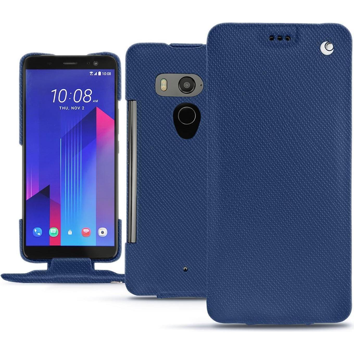 Noreve Lederschutzhülle vertikal (HTC U11+), Smartphone Hülle, Blau