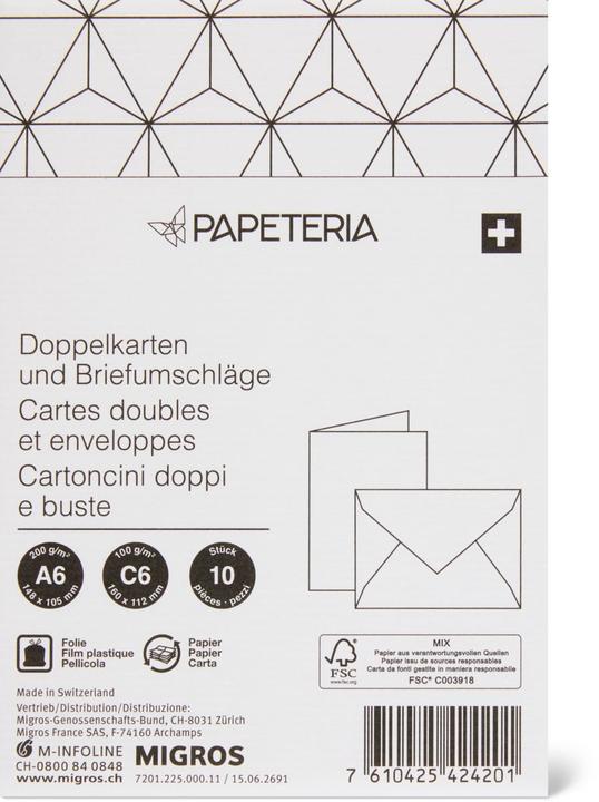 Produktbild Papeteria Doppelkarten+Briefumschläge (A6, 10 x)