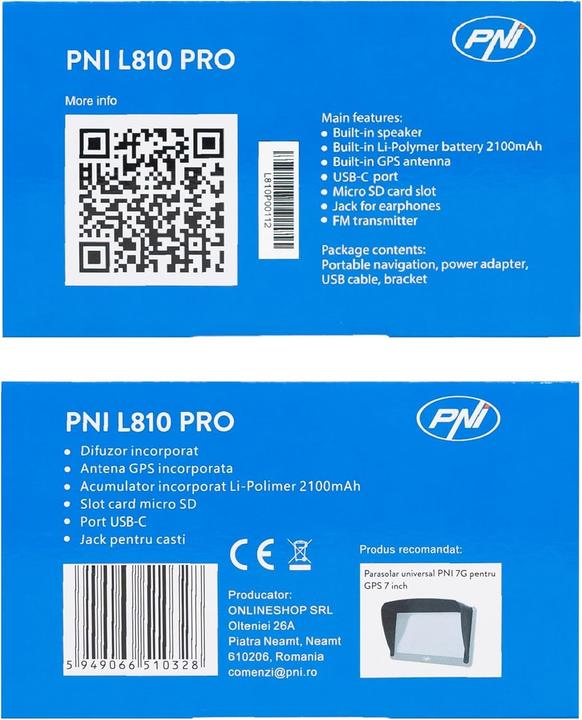 Actual product image PNI GPS navigation system L810 7-inch screen, 800 MHz, 256 MB DDR, 8 GB internal memory, FM-Se (7")