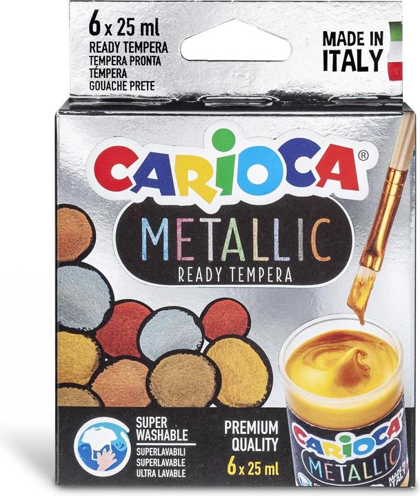 Produktbild Carioca Posterfarbe Metallic 6 Stück, Mehrfarbig (Silber, Gold, Roségold, Bronze, Kupfer, 25 ml)