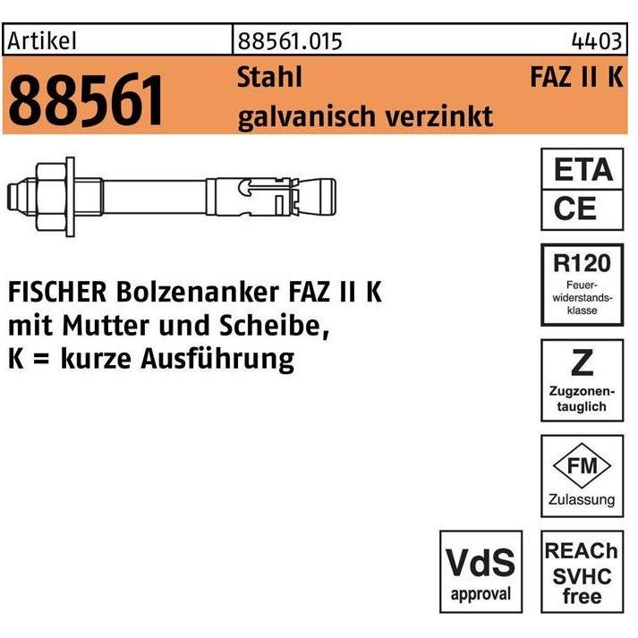 Thumbnail - Fischer, Dübel, Ankerbolzen R 88561 FAZ II 10/ 20K Stahl galvanisch verzinkt galvanisch verzinkt (25 Stk.)