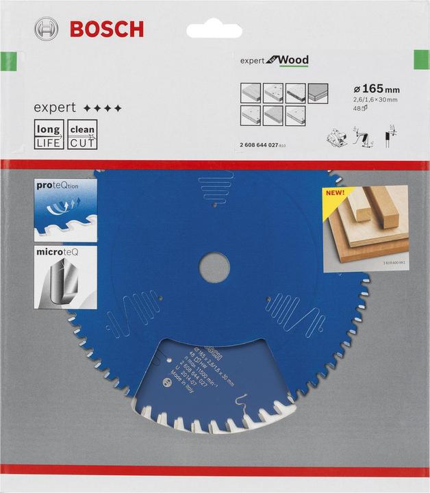 Produktbild Bosch Professional Zubehör Kreissägeblatt Expert for Wood, 165 x 30 x 2,6 mm, 48