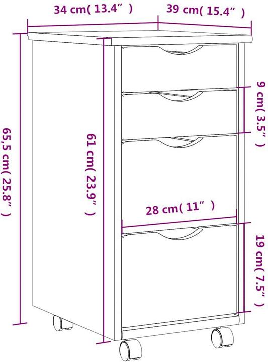 Image du produit vidaXL Rollschrank mit Schubladen MOSS Schwarz Massivholz Kiefer