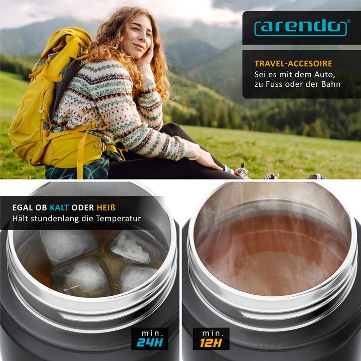 Produktbild Arendo Thermosflasche Isolierflasche auslaufsicher 0,5L Edelstahl Trinkflasche 500ml BPA-frei für Unterwegs (0.55 l)