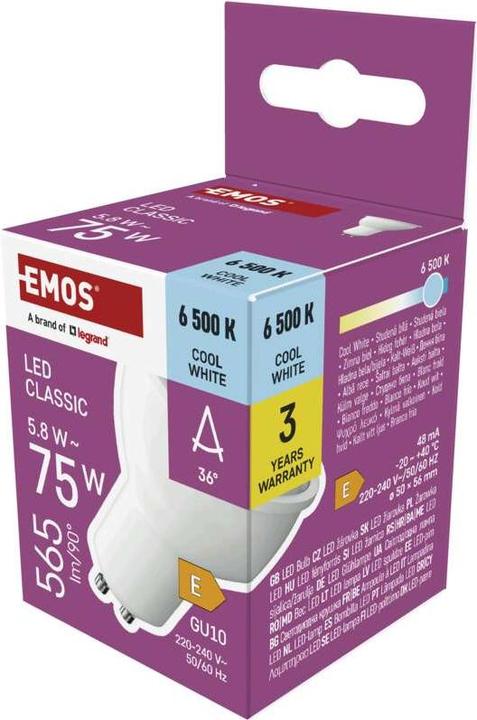 Immagine prodotto Emos LED Lampe Classic MR16 Weiss/ GU10 / 5,8 W (75 W) / 565lm / KaltWeiss (GU10, 565 lm, 1x)