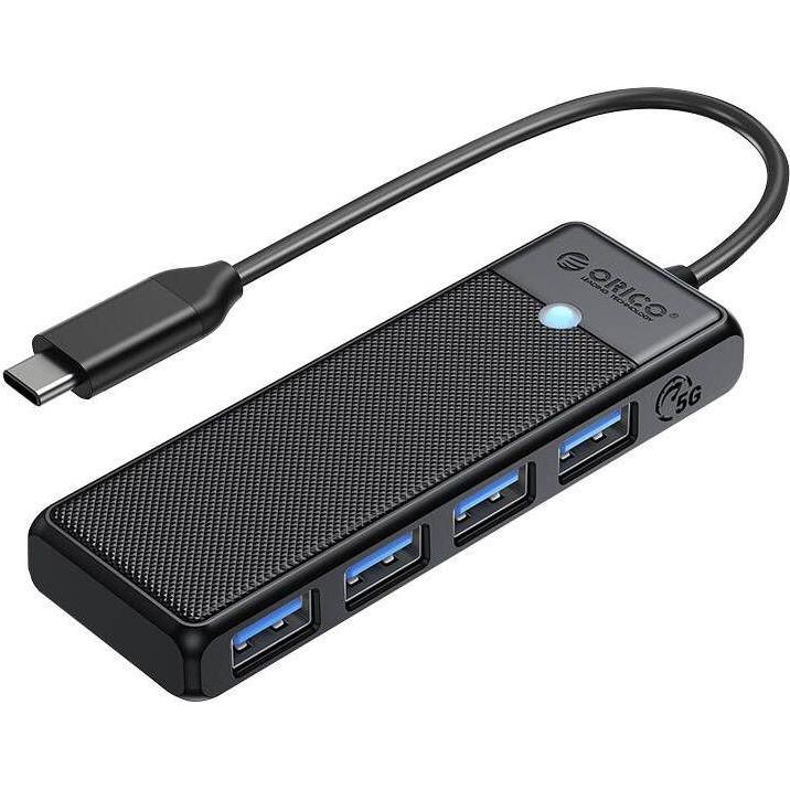 Orico Hub 4in1 USB A3.0x4 (nero) (USB-C, 4 porte), Docking station + Hub USB, Nero